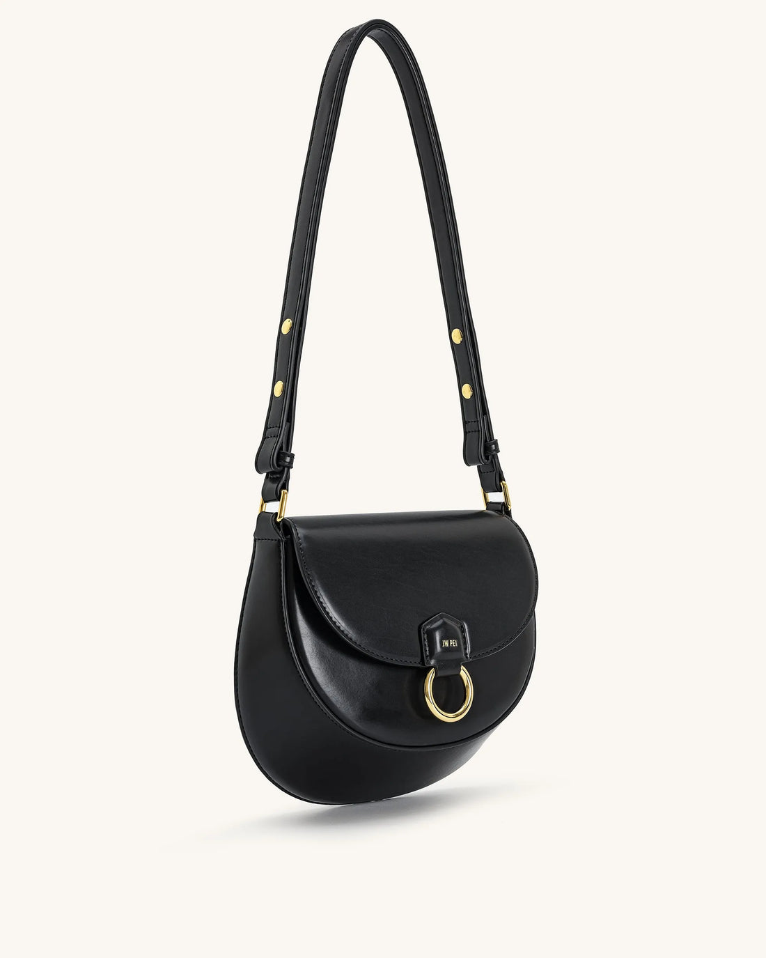JW PEI Black Women Diana Ring Flap Saddle Bag - Black SKU: 5S403-1_Black Image 02