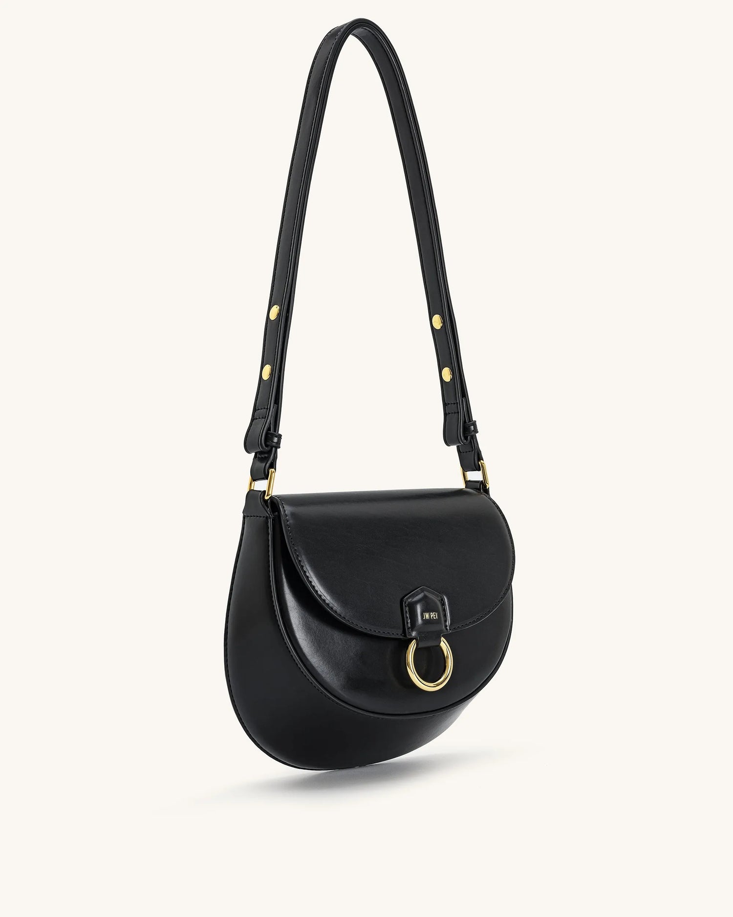 JW PEI Black Women Diana Ring Flap Saddle Bag - Black SKU: 5S403-1_Black Image 02