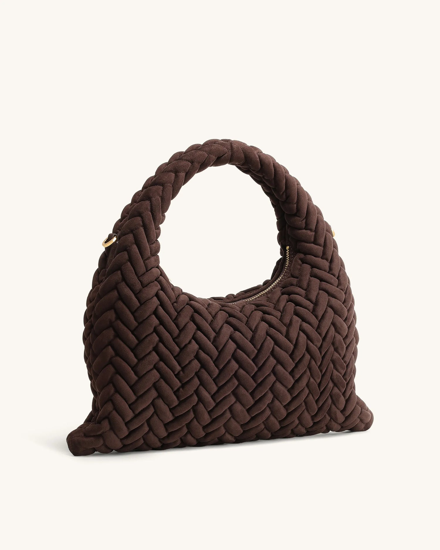 JW PEI Dark Brown Women Cora Faux Suede Quilting Handle Bag SKU: 5S405-3_Dark Brown Image 02
