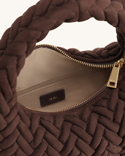 JW PEI Dark Brown Women Cora Faux Suede Quilting Handle Bag SKU: 5S405-3_Dark Brown Image 03