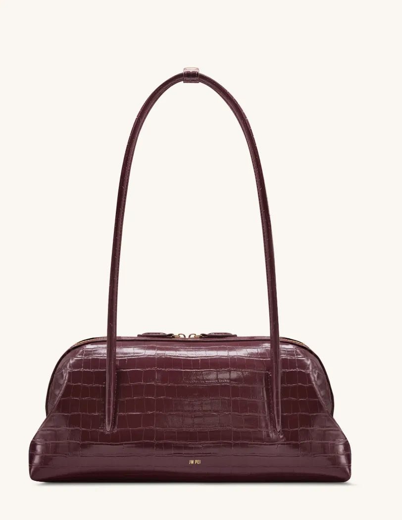 JW Pei Burgundy Croc Women Aveline Shoulder Bag SKU: 5S409-4_Burgundy Croc Image 01