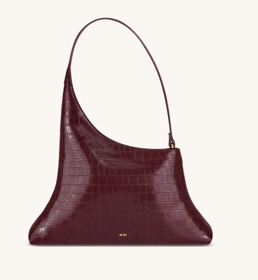 JW Pei Burgundy Croc Women Lyra Shoulder Bag SKU: 5S412-41_Burgundy Croc Image 01