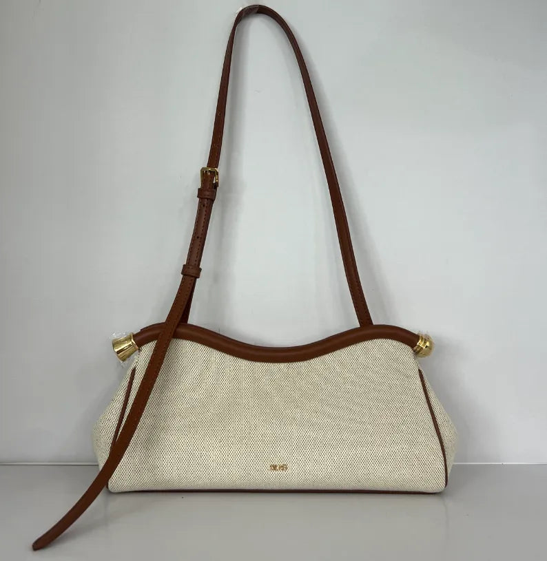 JW Pei Brown Canvas Women Naomi Curved Shoulder Bag SKU: 5S414-3_Brown Canvas Image 01