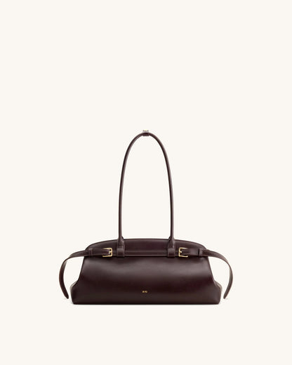 JW Pei Dark Brown Women Arden Belt Detail East-West Shoulder Bag SKU: 5S417-3_Dark Brown Image 01