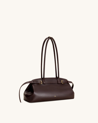 JW Pei Dark Brown Women Arden Belt Detail East-West Shoulder Bag SKU: 5S417-3_Dark Brown Image 02