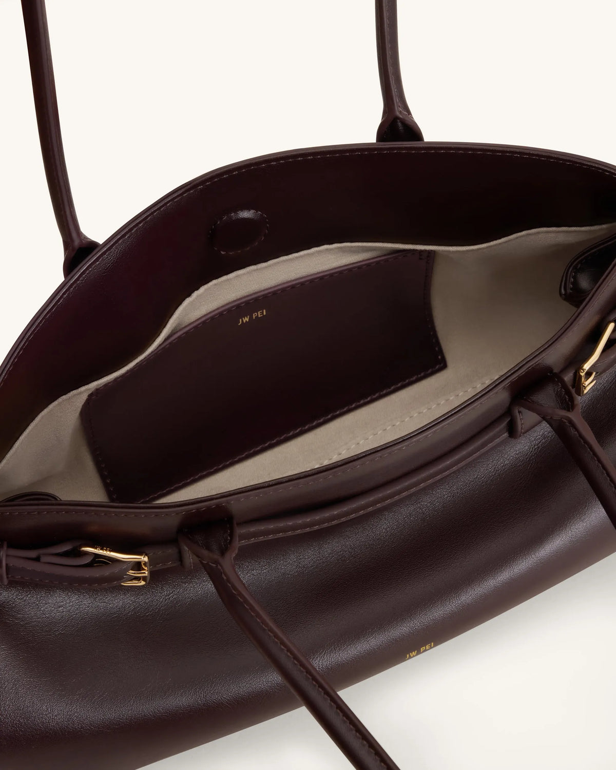 JW Pei Dark Brown Women Arden Belt Detail East-West Shoulder Bag SKU: 5S417-3_Dark Brown Image 04