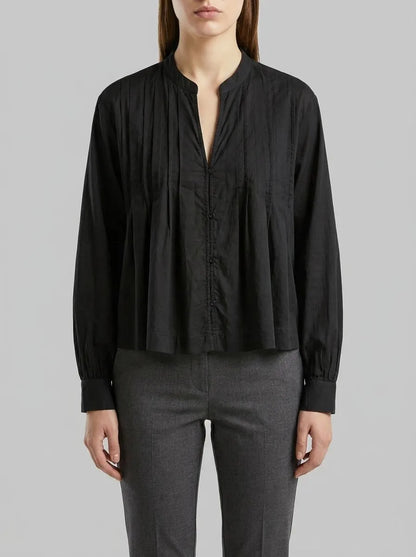 Benetton Black Women Lightweight Blouse with Pleats SKU: 5SI1DQ0E5_100 Image 00