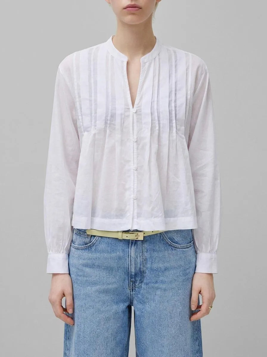 Benetton White Women Lightweight Blouse with Pleats SKU: 5SI1DQ0E5_101 Image 00
