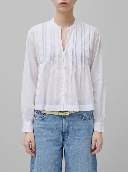 Benetton White Women Lightweight Blouse with Pleats SKU: 5SI1DQ0E5_101 Image 00