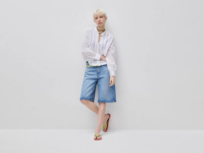 Benetton White Women Lightweight Blouse with Pleats SKU: 5SI1DQ0E5_101 Image 03