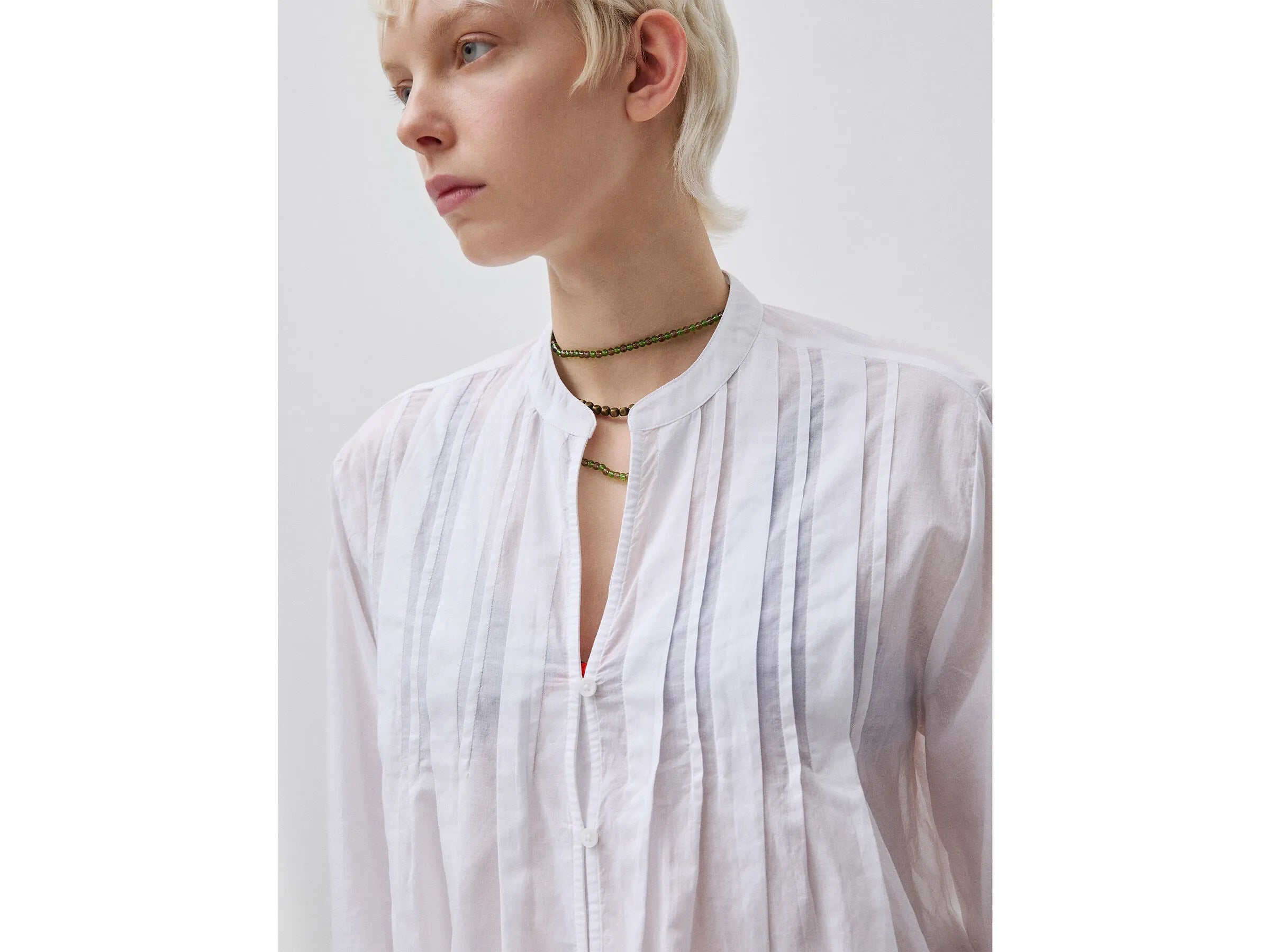 Benetton White Women Lightweight Blouse with Pleats SKU: 5SI1DQ0E5_101 Image 04