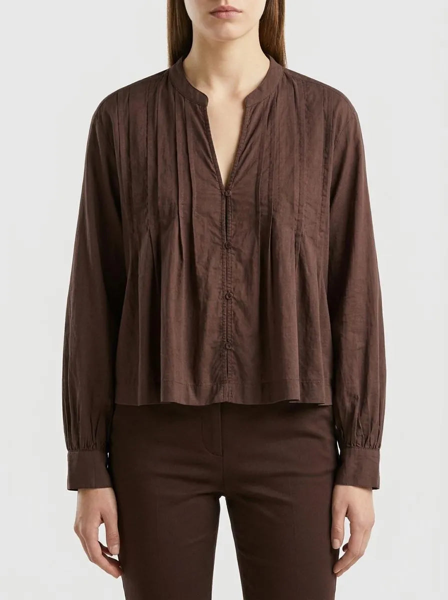 Benetton Brown Women Lightweight Blouse with Pleats SKU: 5SI1DQ0E5_33T Image 00