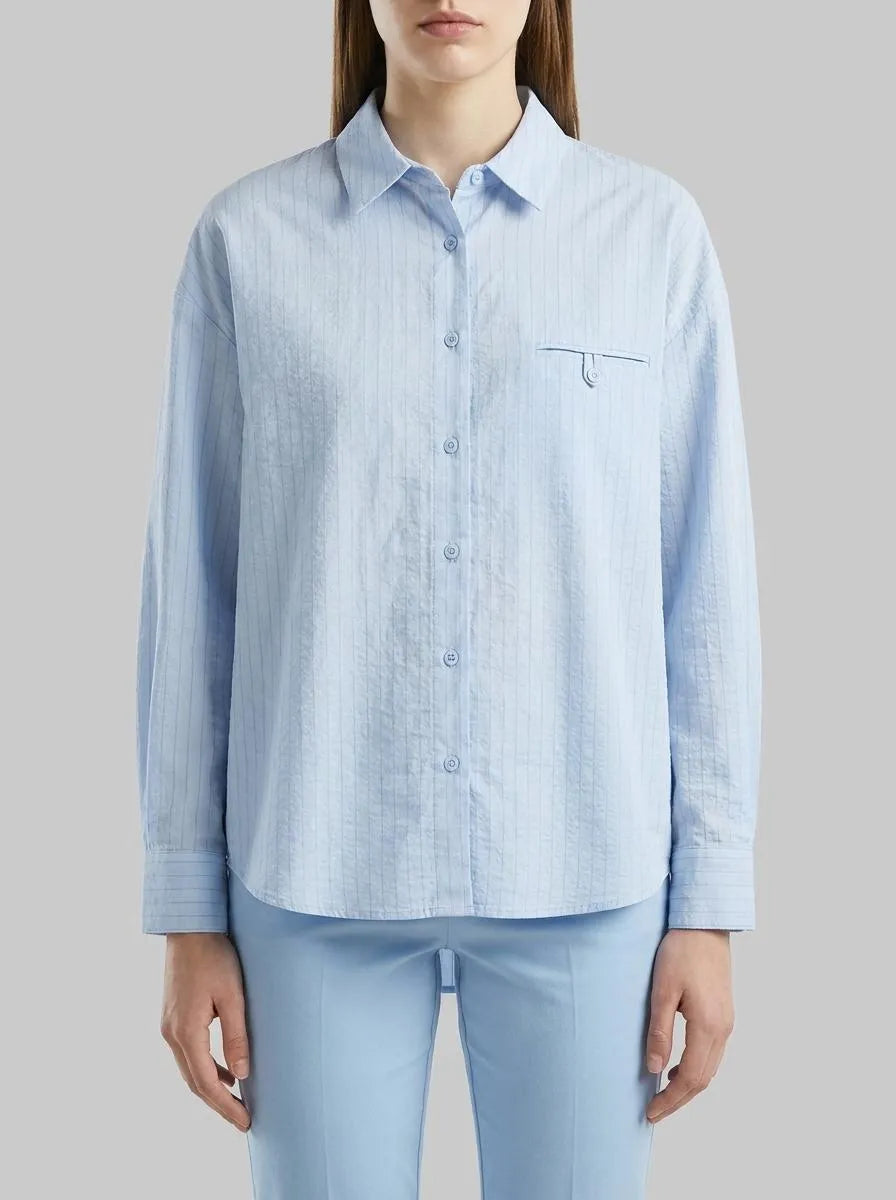 Benetton Light Gray Women Lightweight Striped Shirt SKU: 5TVTDQ0DM_903 Image 00