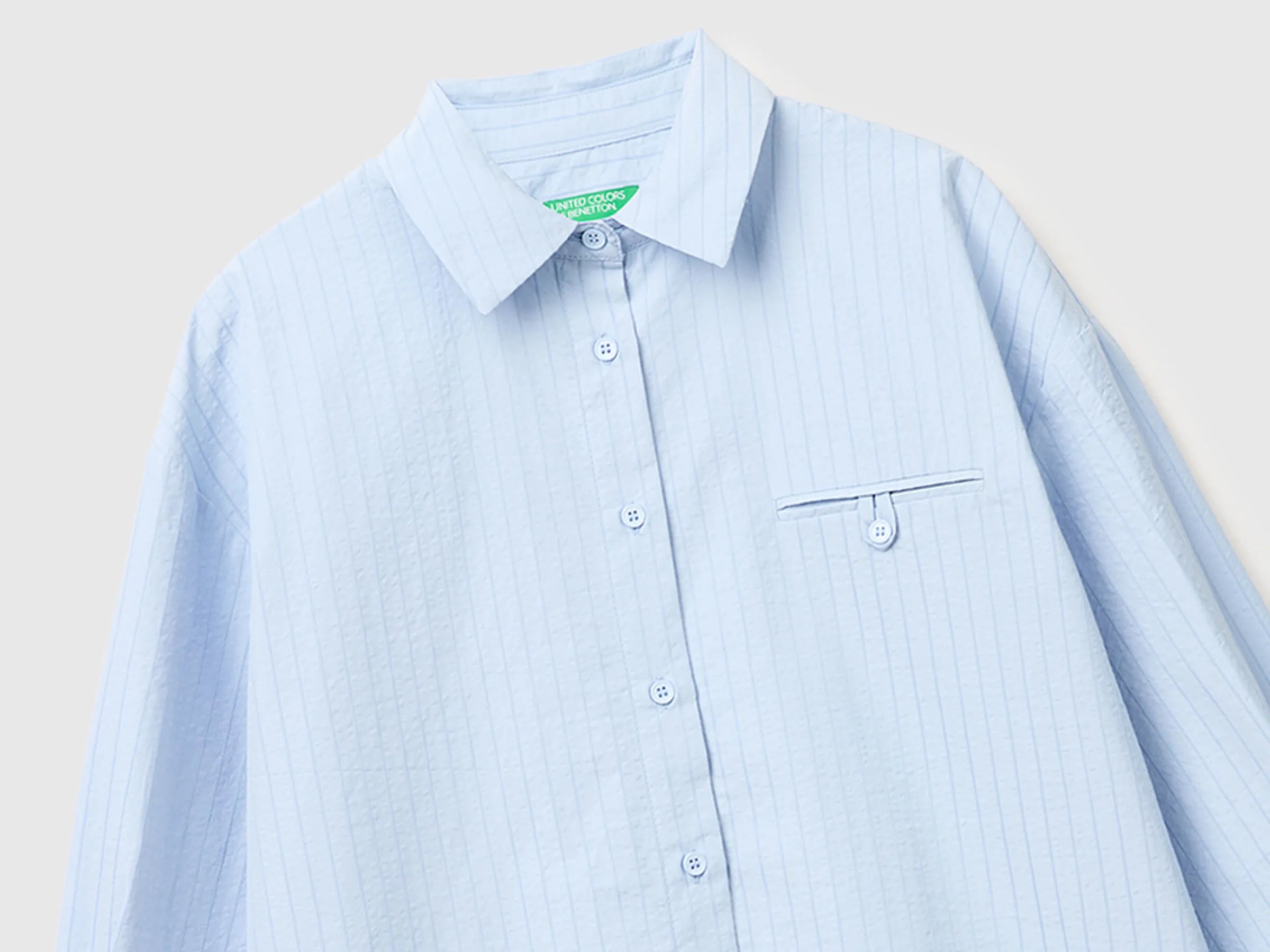 Benetton Light Gray Women Lightweight Striped Shirt SKU: 5TVTDQ0DM_903 Image 03