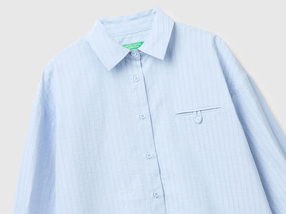 Benetton Light Gray Women Lightweight Striped Shirt SKU: 5TVTDQ0DM_903 Image 03