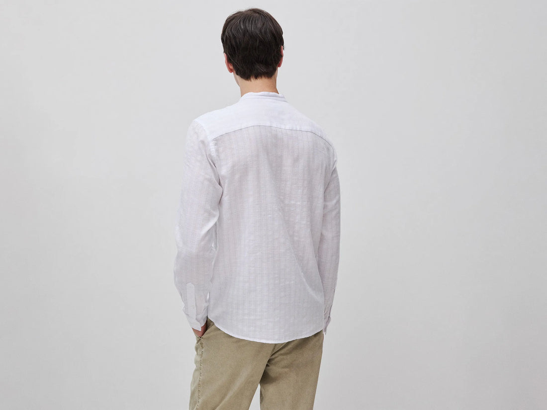 Benetton White Men Striped Henley Shirt SKU: 5TYEUQ075_701 Image 02