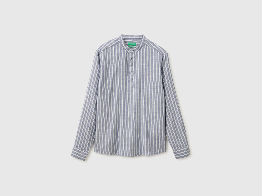 Benetton Blue Men Striped Henley Shirt SKU: 5TYEUQ075_902 Image 01