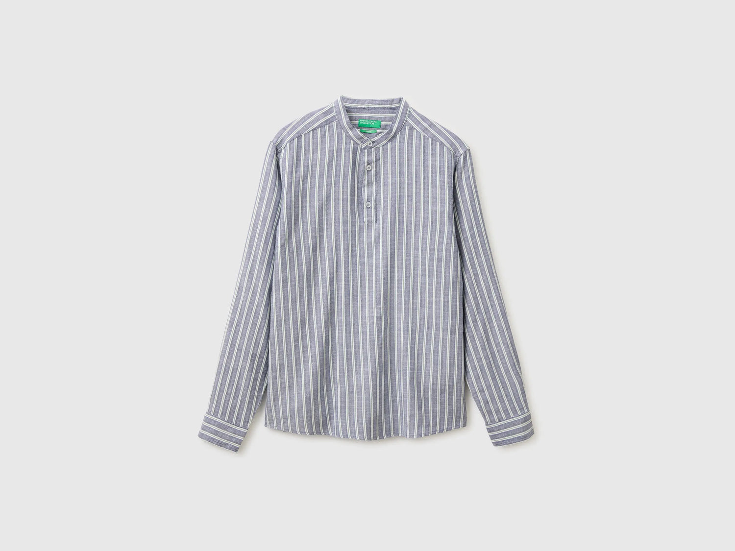 Benetton Blue Men Striped Henley Shirt SKU: 5TYEUQ075_902 Image 01