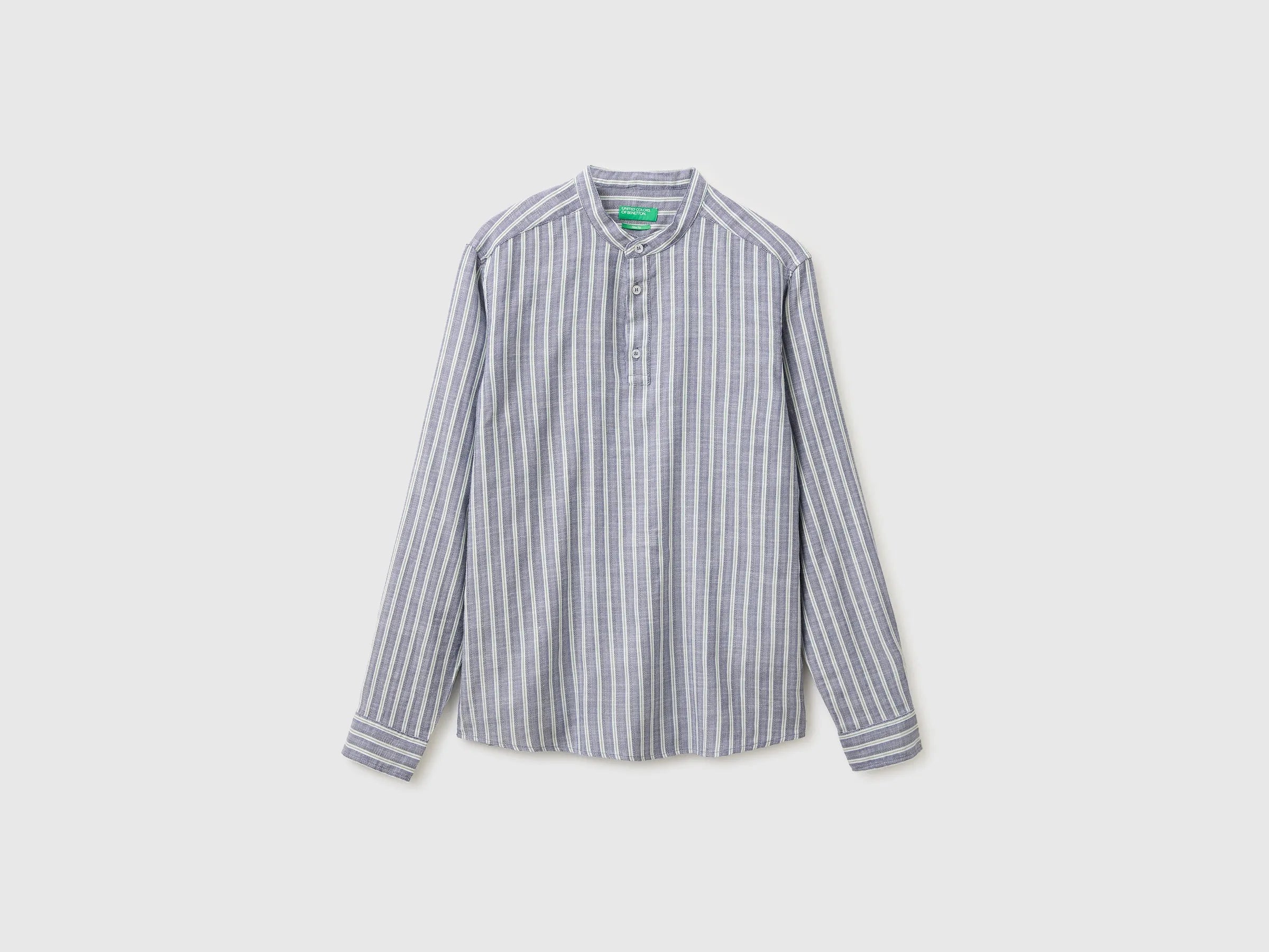 Benetton Blue Men Striped Henley Shirt SKU: 5TYEUQ075_902 Image 01