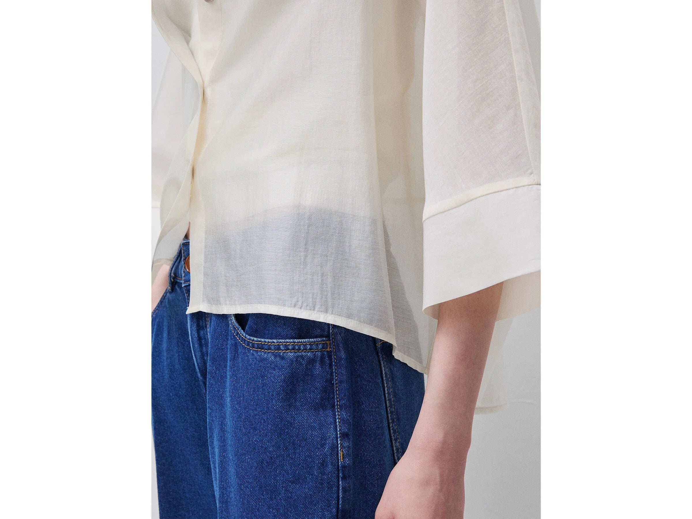 Benetton Creamy White Women Flowing Shirt SKU: 5UOCDQ0E6_0R2 Image 04