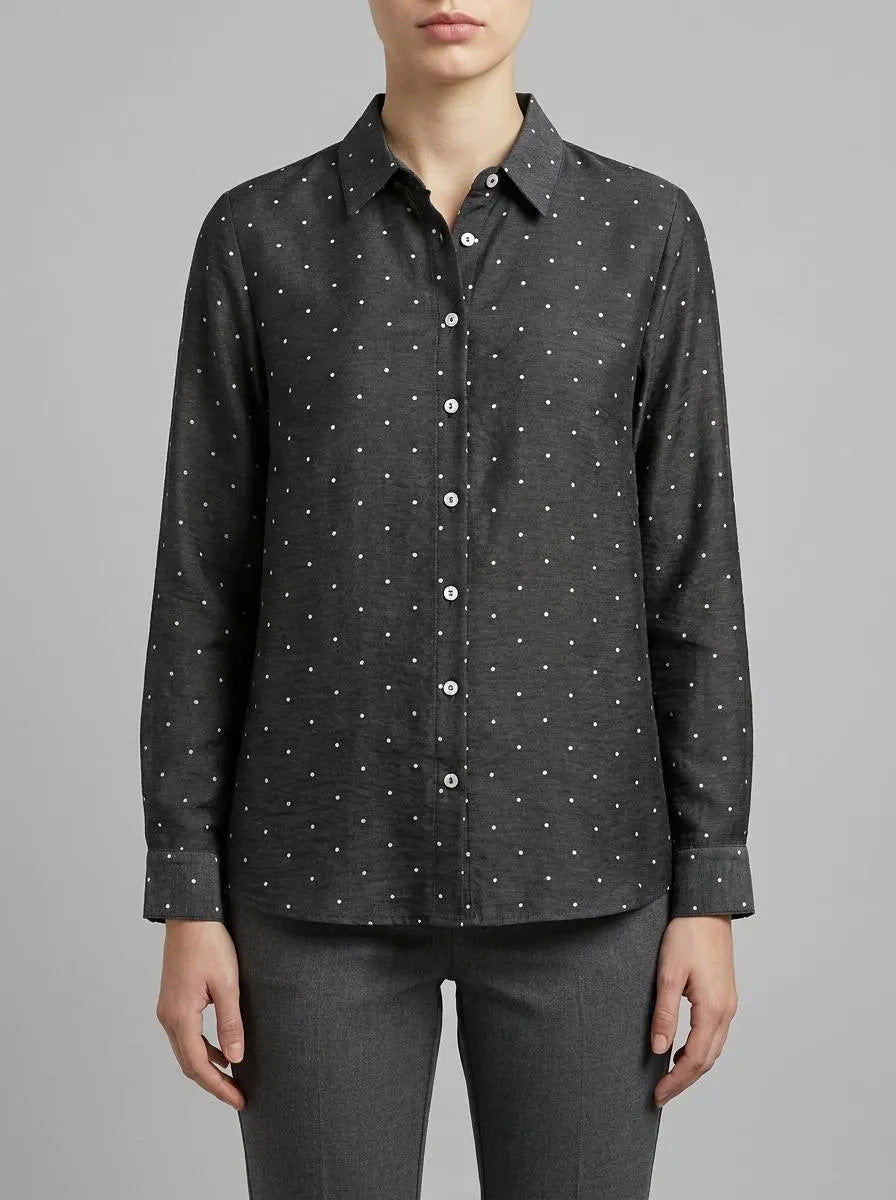 Benetton Black Women Flowy Shirt with Micro Polka Dots SKU: 5UZHDQ0DI_62F Image 00