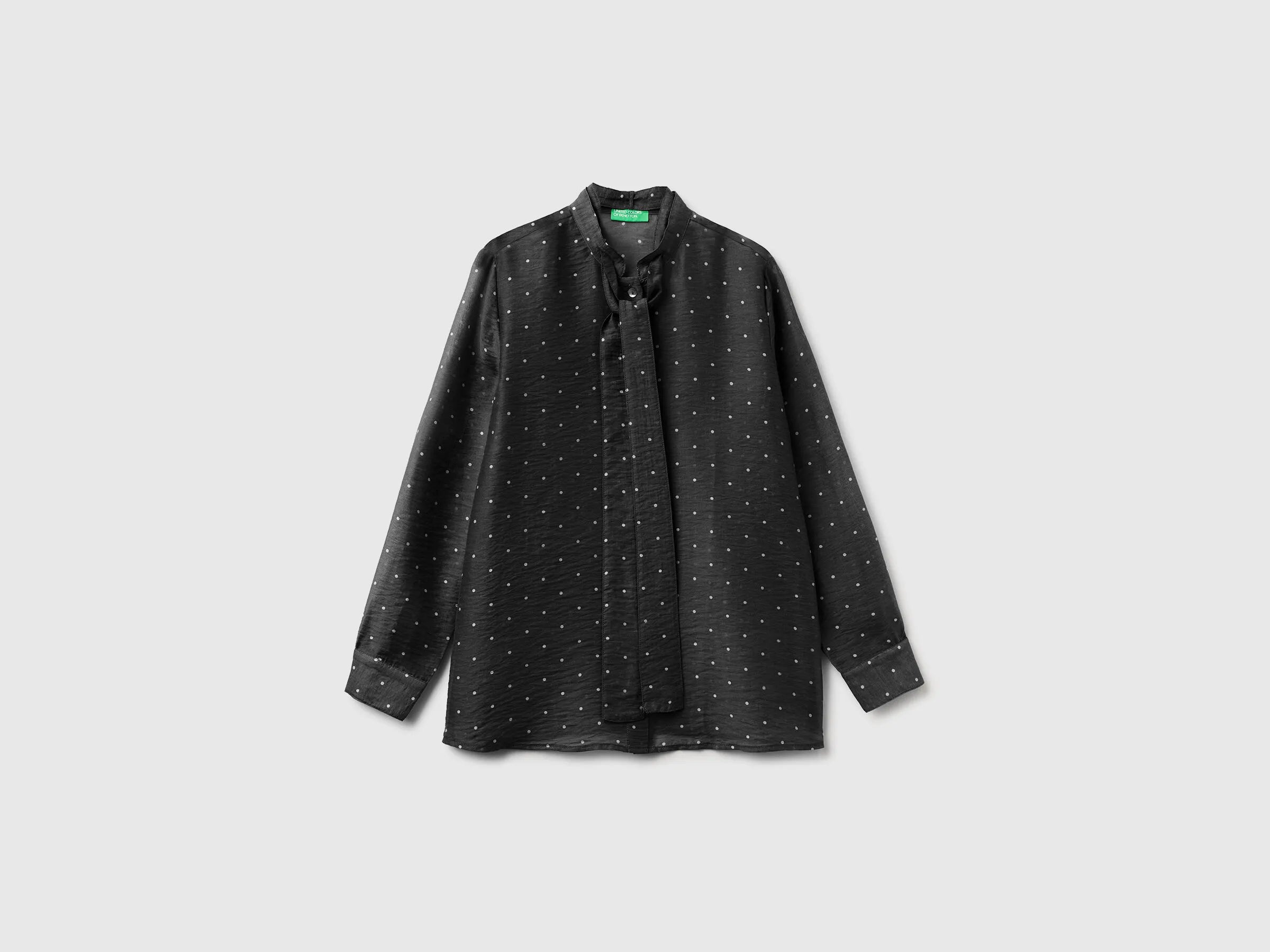 Benetton Black Women Flowy Shirt with Micro Polka Dots SKU: 5UZHDQ0DI_62F Image 01