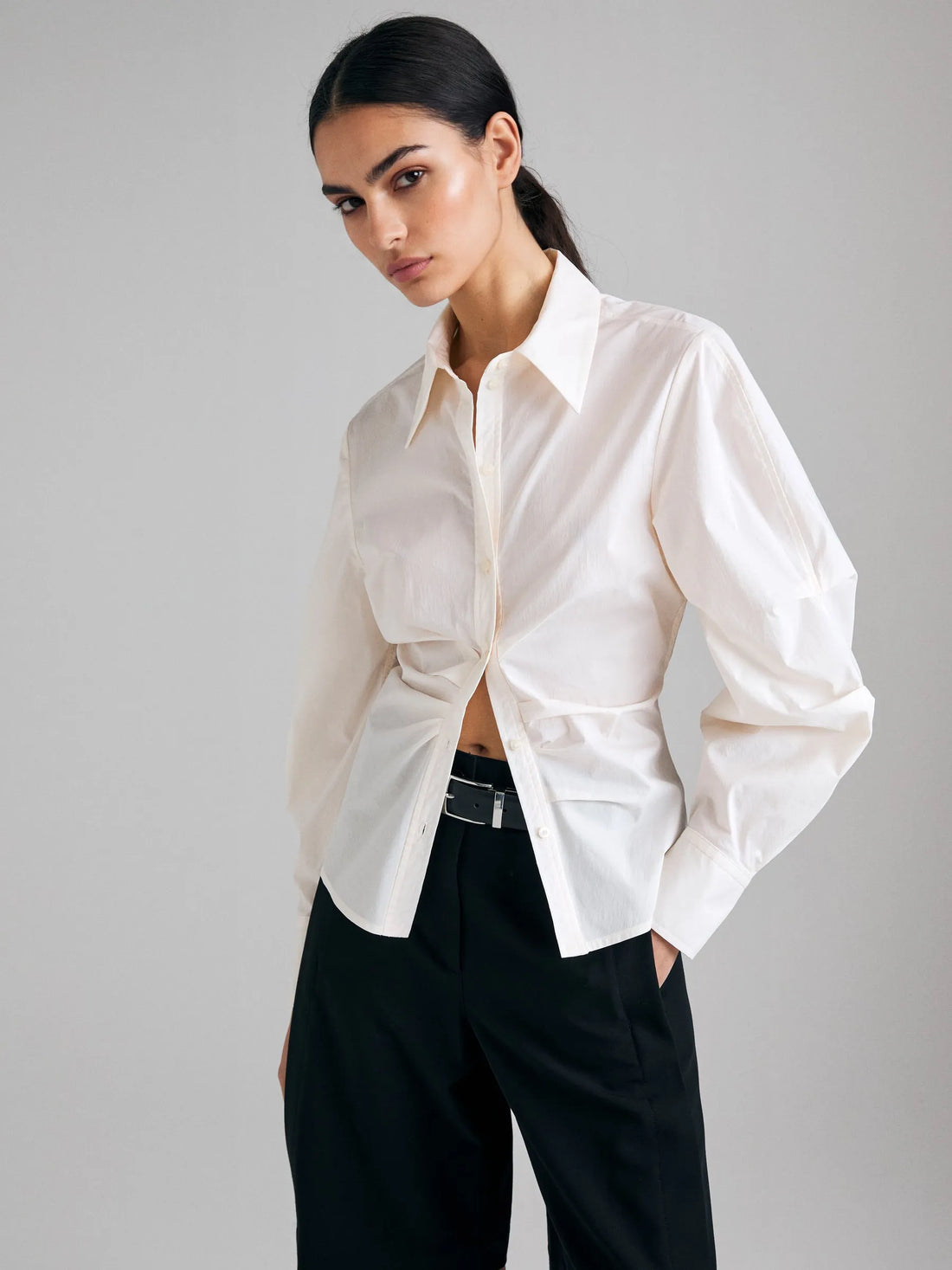Sisley Creamy white Women Slim Fit Shirt with Pleats SKU: 5V5TLQ0AE_00E Image 03