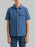 Benetton Dark Blue Boys Short-Sleeved Shirt in Light Gauze SKU: 5V7JGQ037_901 Image 00