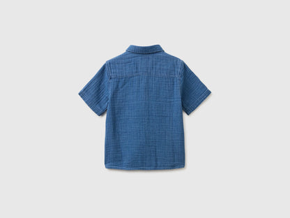 Benetton Dark Blue Boys Short-Sleeved Shirt in Light Gauze SKU: 5V7JGQ037_901 Image 02