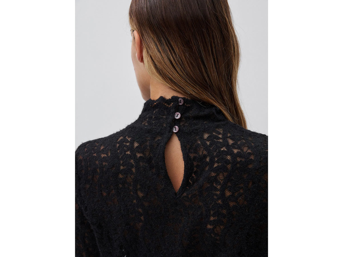Benetton Black Women High-Neck Lace Blouse SKU: 5VCCDQ0FJ_100 Image 04
