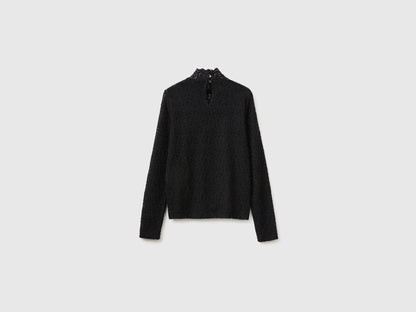 Benetton Black Women High-Neck Lace Blouse SKU: 5VCCDQ0FJ_100 Image 06