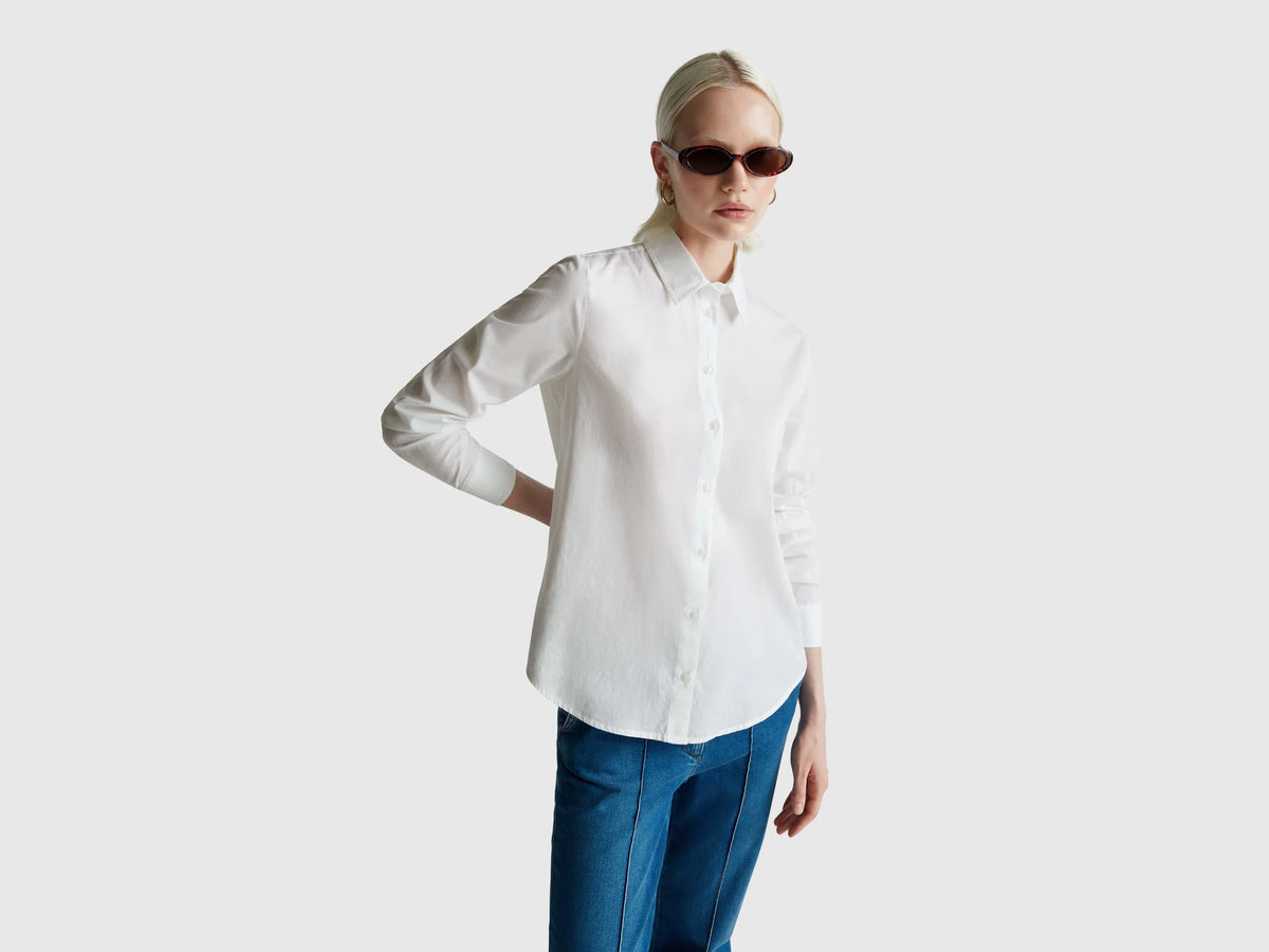 Benetton White Women Regular Fit Shirt in Lightweight Cotton SKU: 5WPQDQ0AX_101 Image 01