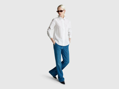 Benetton White Women Regular Fit Shirt in Lightweight Cotton SKU: 5WPQDQ0AX_101 Image 03