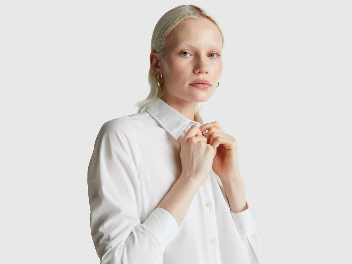 Benetton White Women Regular Fit Shirt in Lightweight Cotton SKU: 5WPQDQ0AX_101 Image 04
