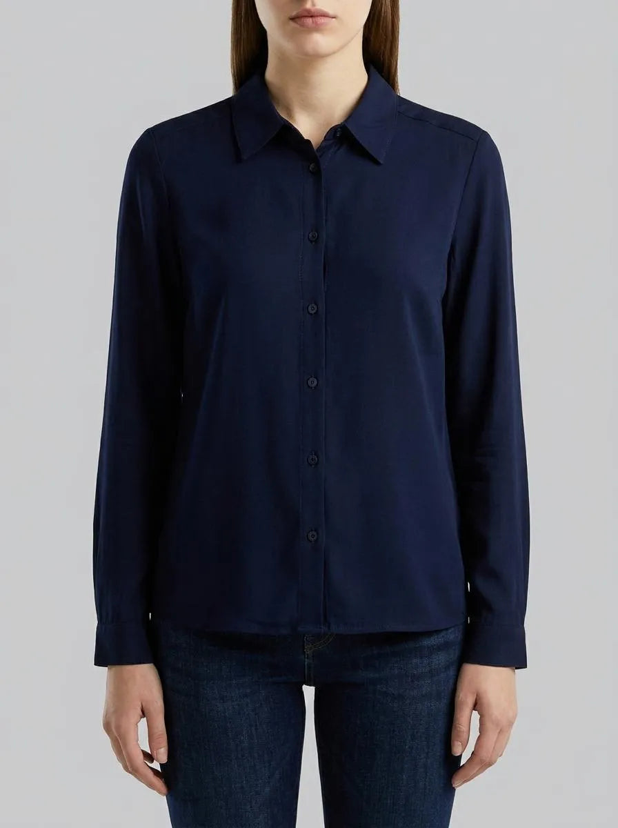 Benetton Dark Blue Women Regular Fit Shirt in Viscose SKU: 5WPWDQ0B0_016 Image 00