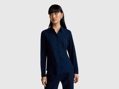 Benetton Dark Blue Women Regular Fit Shirt in Viscose SKU: 5WPWDQ0B0_016 Image 01
