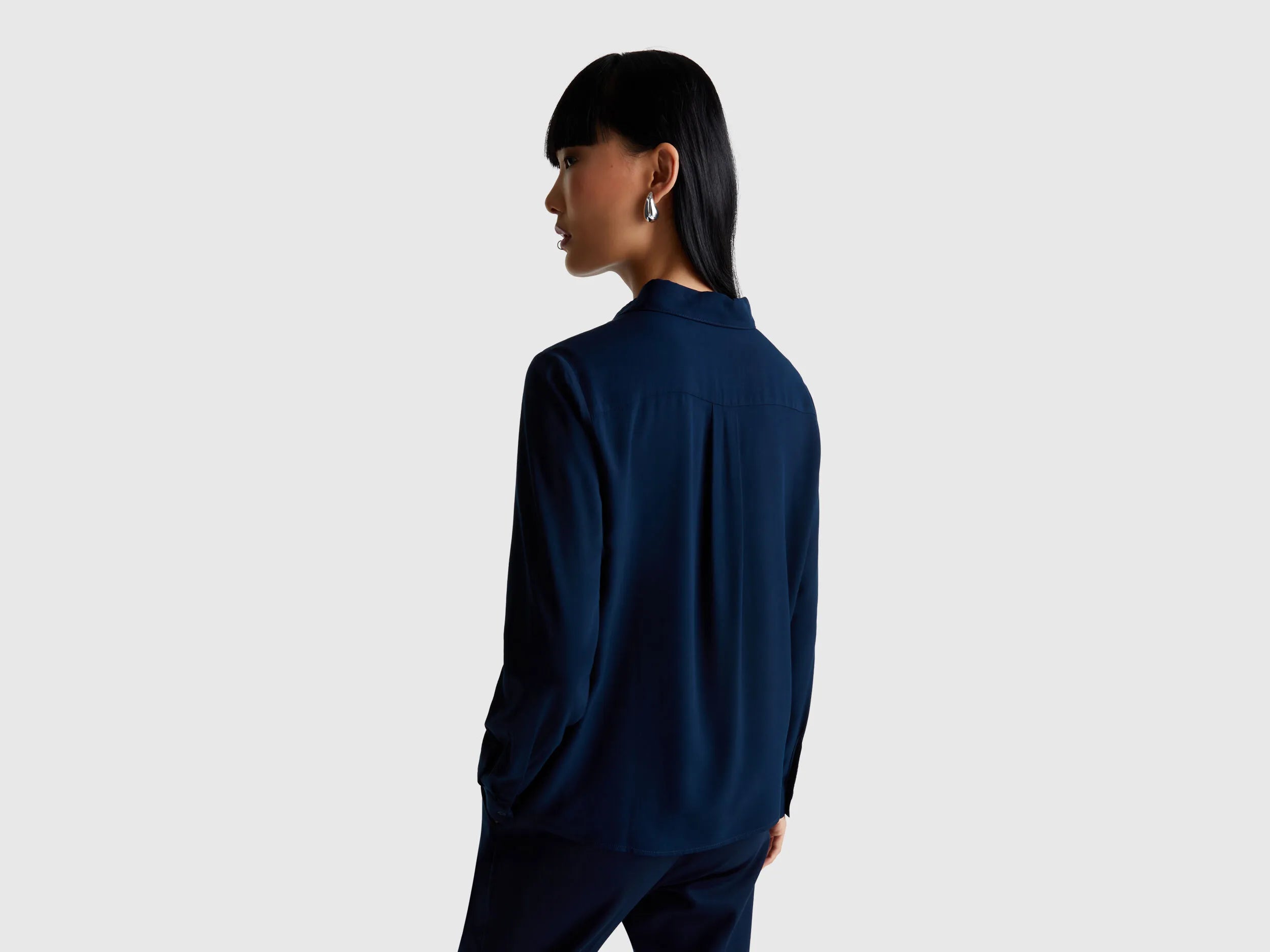Benetton Dark Blue Women Regular Fit Shirt in Viscose SKU: 5WPWDQ0B0_016 Image 02
