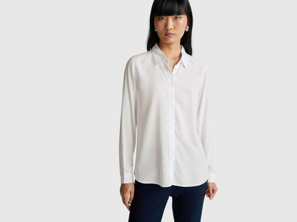 Benetton White Women Regular Fit Shirt in Viscose SKU: 5WPWDQ0B0_101 Image 01