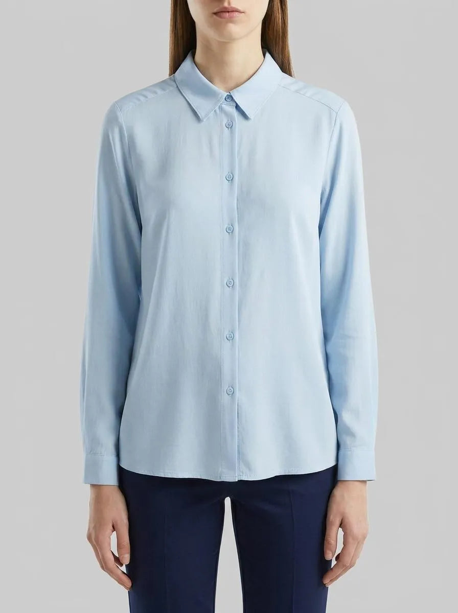 Benetton Light Blue Women Regular Fit Flowy Shirt SKU: 5WPWDQ0B0_12C Image 00