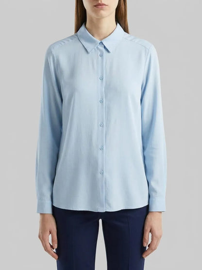 Benetton Light Blue Women Regular Fit Flowy Shirt SKU: 5WPWDQ0B0_12C Image 00