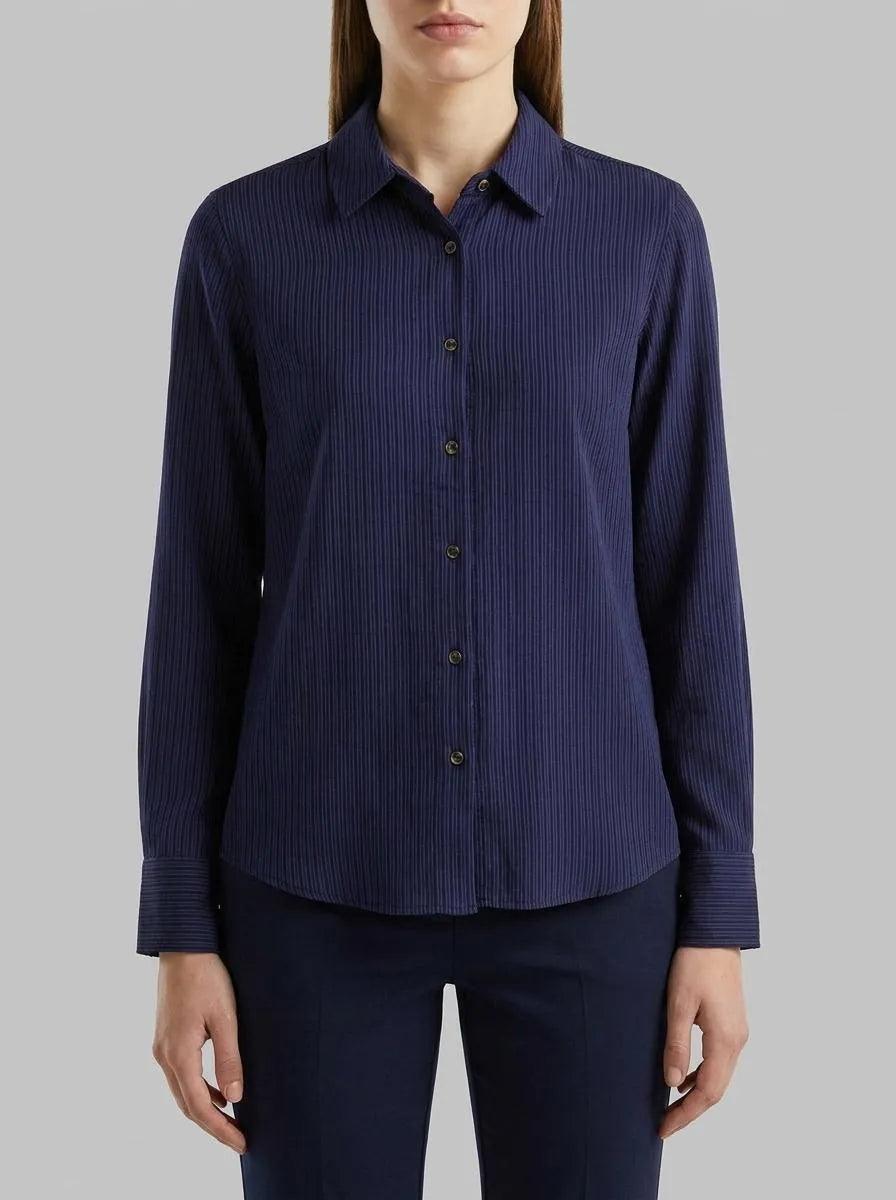 Benetton Dark Blue Women Flowing Striped Shirt SKU: 5X0VDQ0DC_852 Image 00