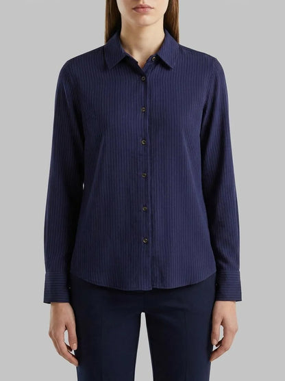 Benetton Dark Blue Women Flowing Striped Shirt SKU: 5X0VDQ0DC_852 Image 00