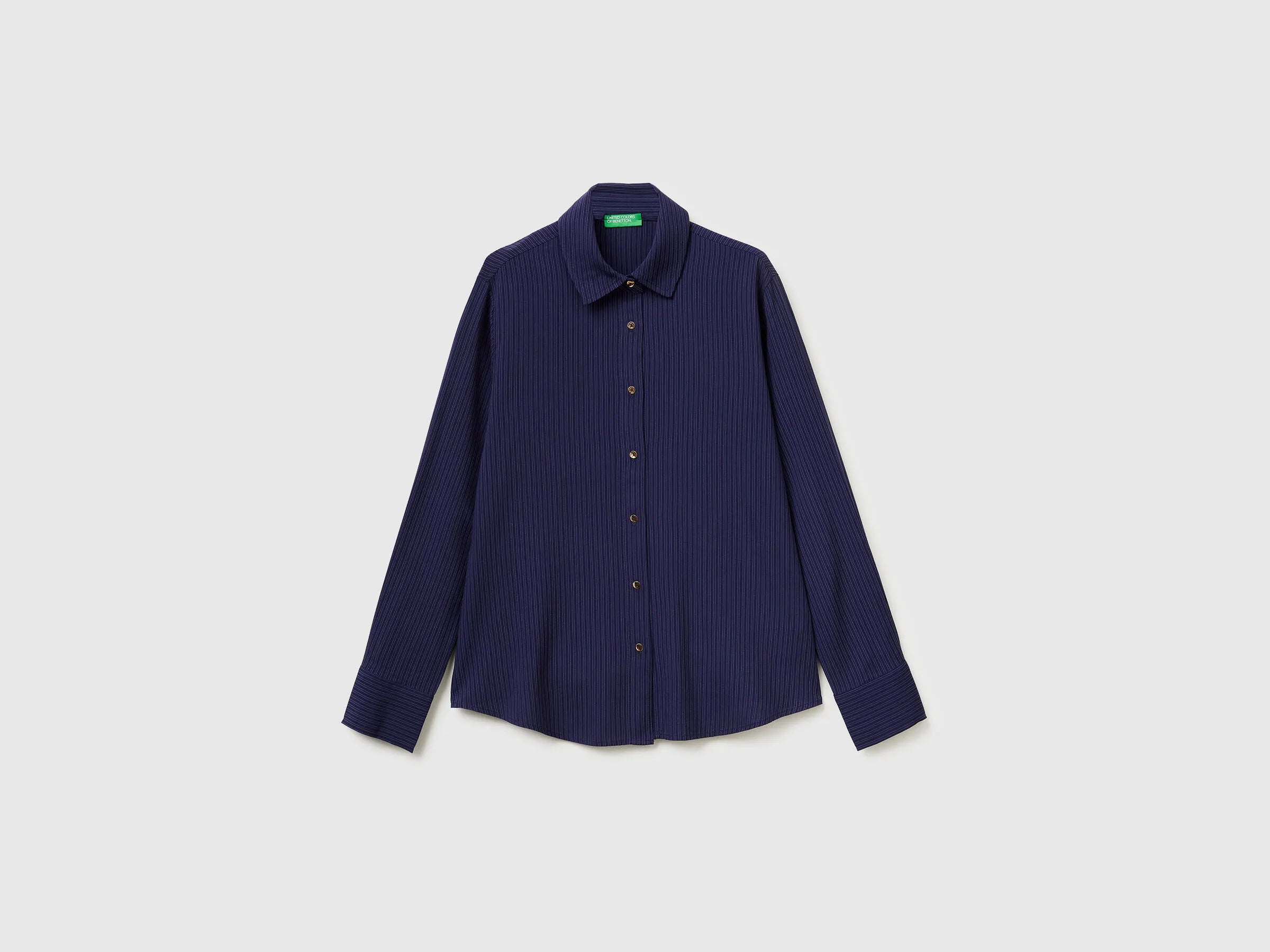 Benetton Dark Blue Women Flowing Striped Shirt SKU: 5X0VDQ0DC_852 Image 01