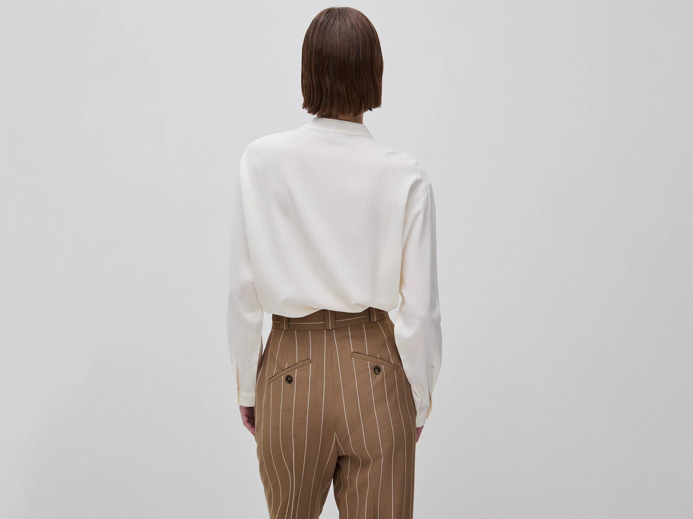 Benetton Creamy White Women Striped Blouse with Mandarin Collar SKU: 5X0VDQ0DD_6R2 Image 02