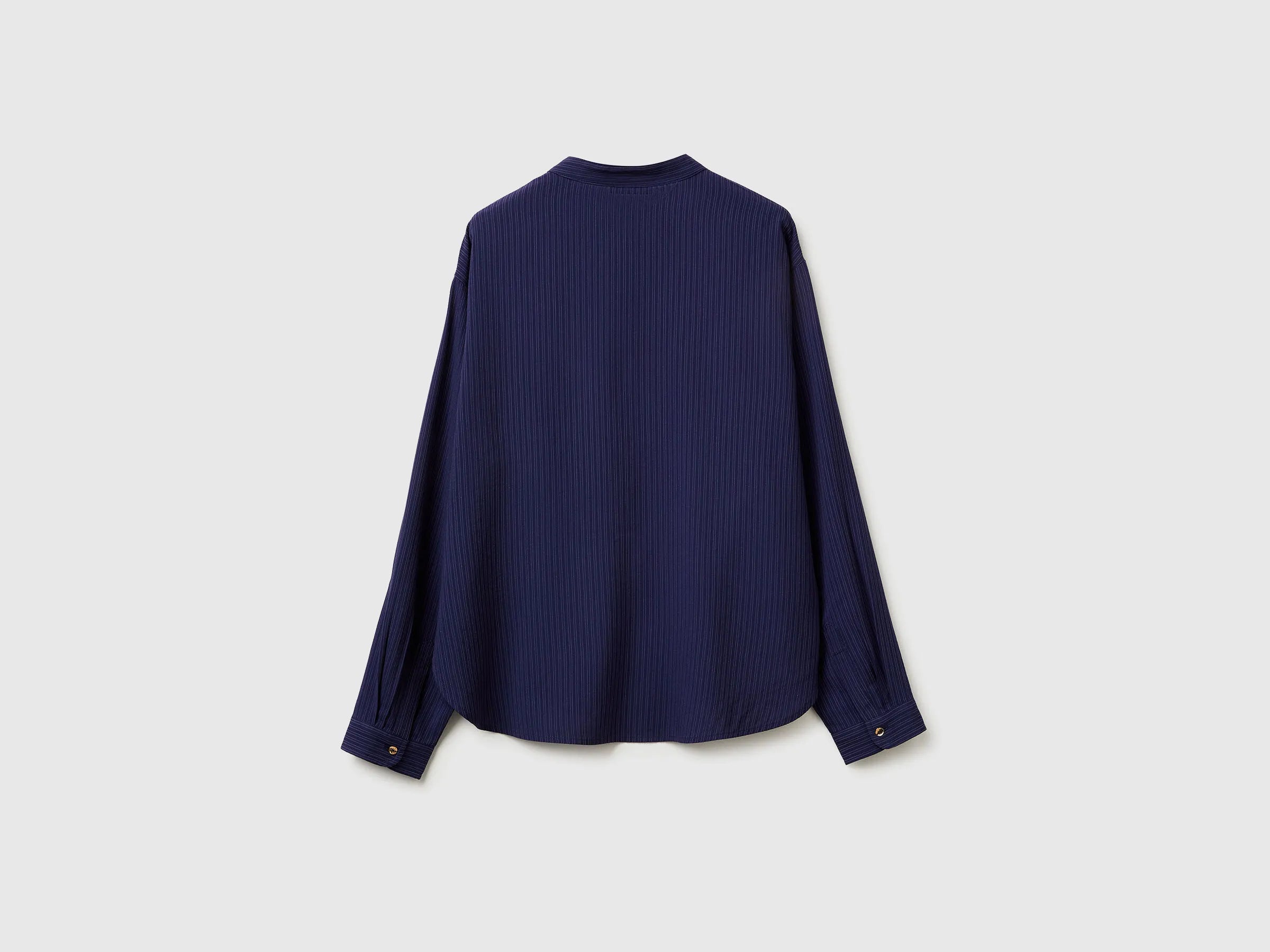 Benetton Dark Blue Women Striped Blouse with Mandarin Collar SKU: 5X0VDQ0DD_852 Image 02