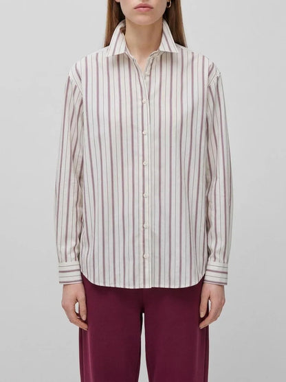 Benetton Creamy White Women Striped Shirt with Side Band SKU: 5X20DQ0DJ_901 Image 00