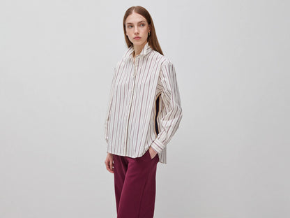 Benetton Creamy White Women Striped Shirt with Side Band SKU: 5X20DQ0DJ_901 Image 01