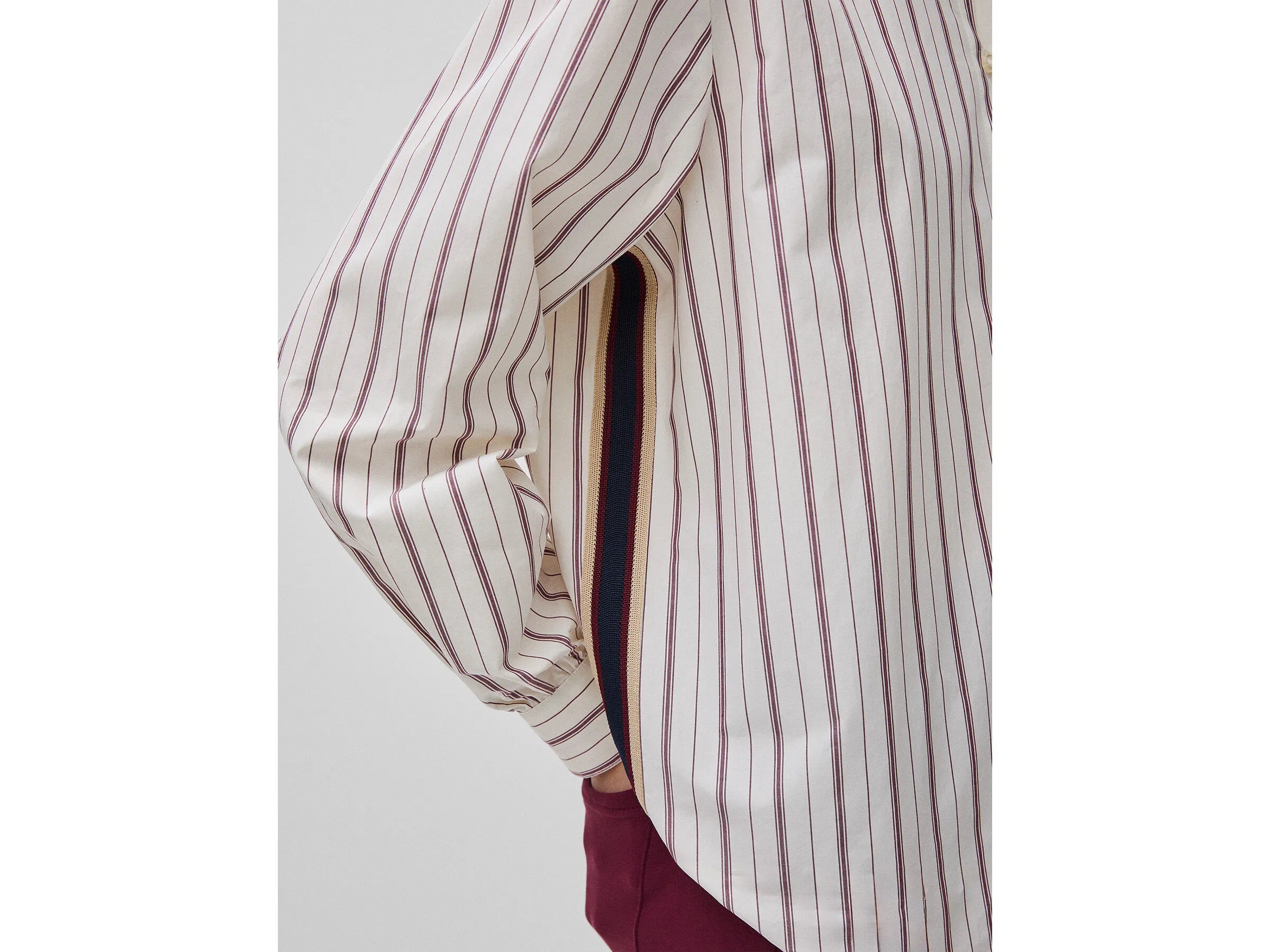 Benetton Creamy White Women Striped Shirt with Side Band SKU: 5X20DQ0DJ_901 Image 04