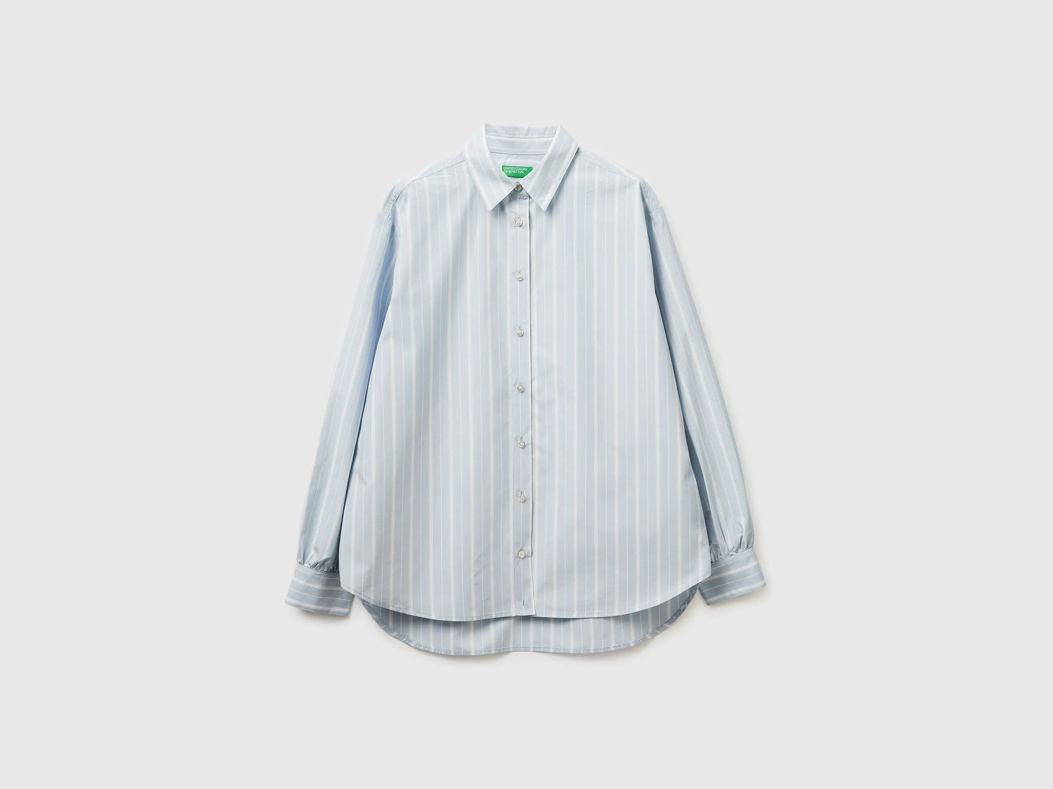 Benetton Light Blue Women Striped Shirt with Side Band SKU: 5X20DQ0DJ_903 Image 01