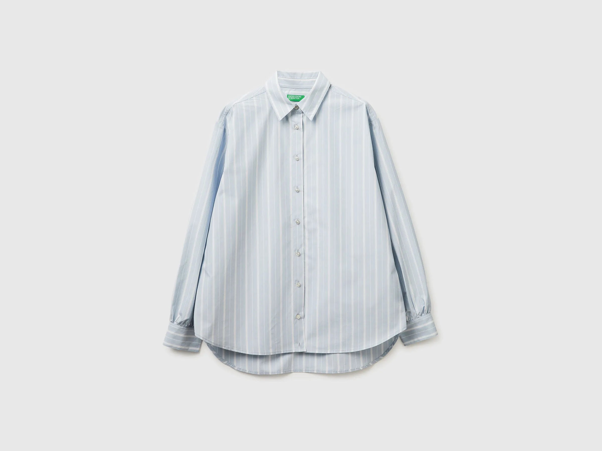 Benetton Light Blue Women Striped Shirt with Side Band SKU: 5X20DQ0DJ_903 Image 01